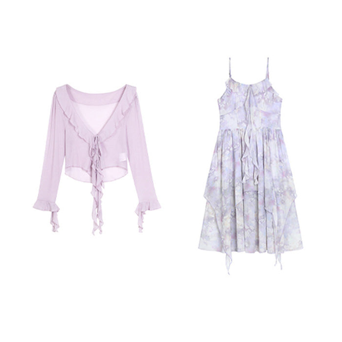 大きいサイズ レディース 月花しずくのシフォンキャミワンピースセットアップ(LL/3L/4L/5L/6L)