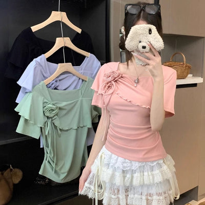 【大きいサイズのトップスランキング】Flower Frill Silhouette Top (3L/4L/5L)