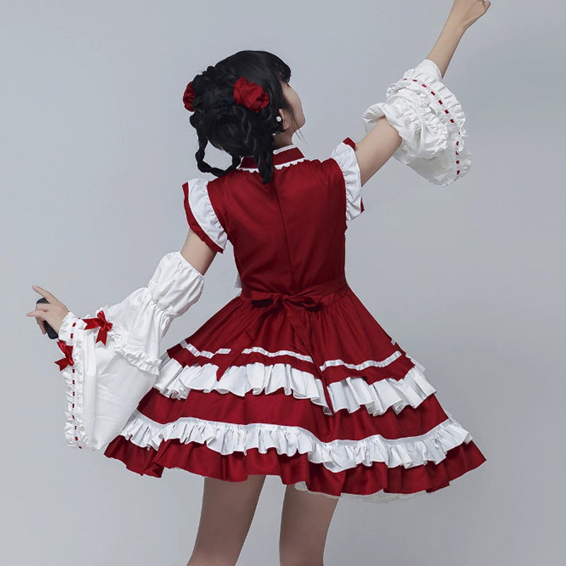 Black Lolita Chinese Maid Costume Set (M/L/LL/3L/4L/5L/6L)/Cosplay