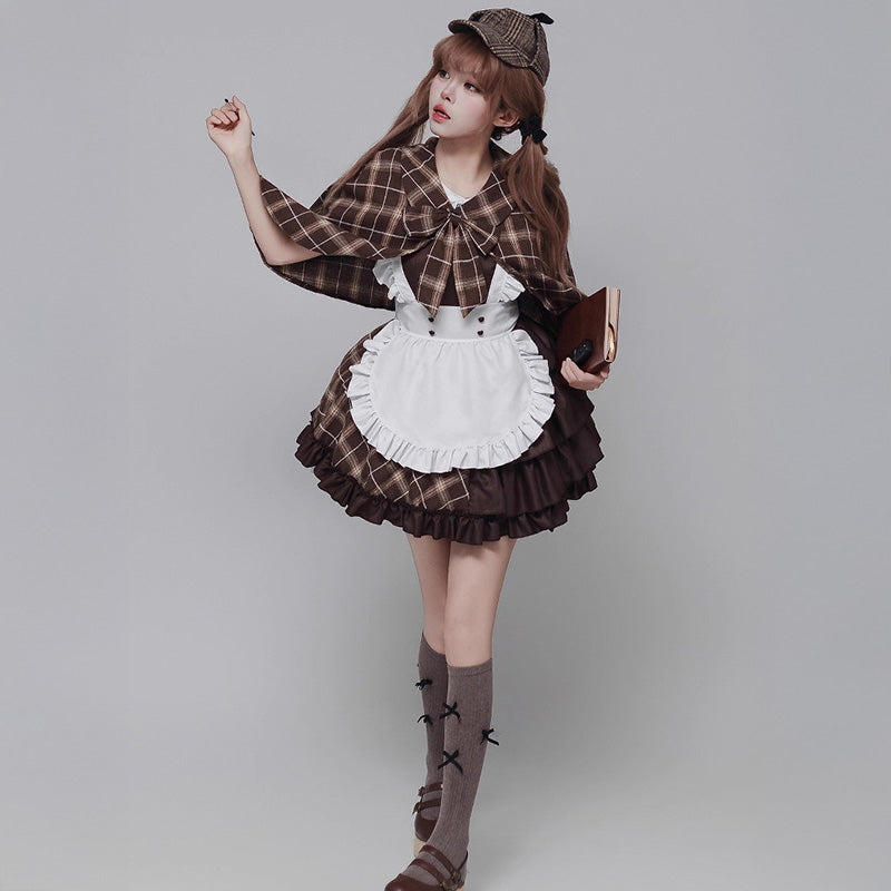 クラシカルチェックの探偵メイドさんコスチューム (M/L/LL/3L/4L/5L/6L)/コスプレ