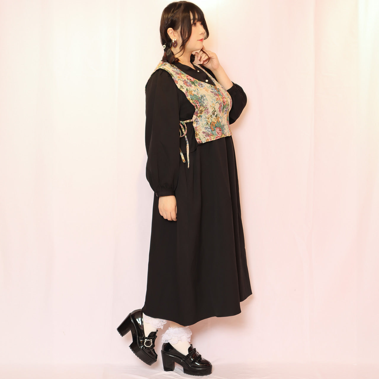ゴブランフェイクベストワンピース(ワンサイズ/3L-4L-5L相当)/Taberunosky(タベルノスキー)