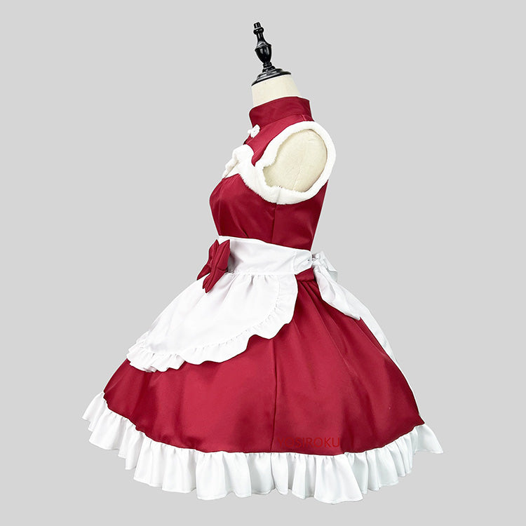 大きいサイズレディースチャイナ風胸開きメイド服ワンピ―ス (2L/3L/4L/5L/6L)/コスプレ/ハロウィン/クリスマス