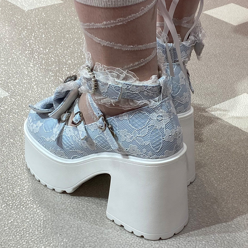 Platform lace ribbon pumps (40/41) / large size shoes