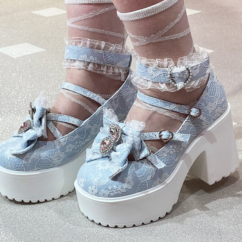 Platform lace ribbon pumps (40/41) / large size shoes
