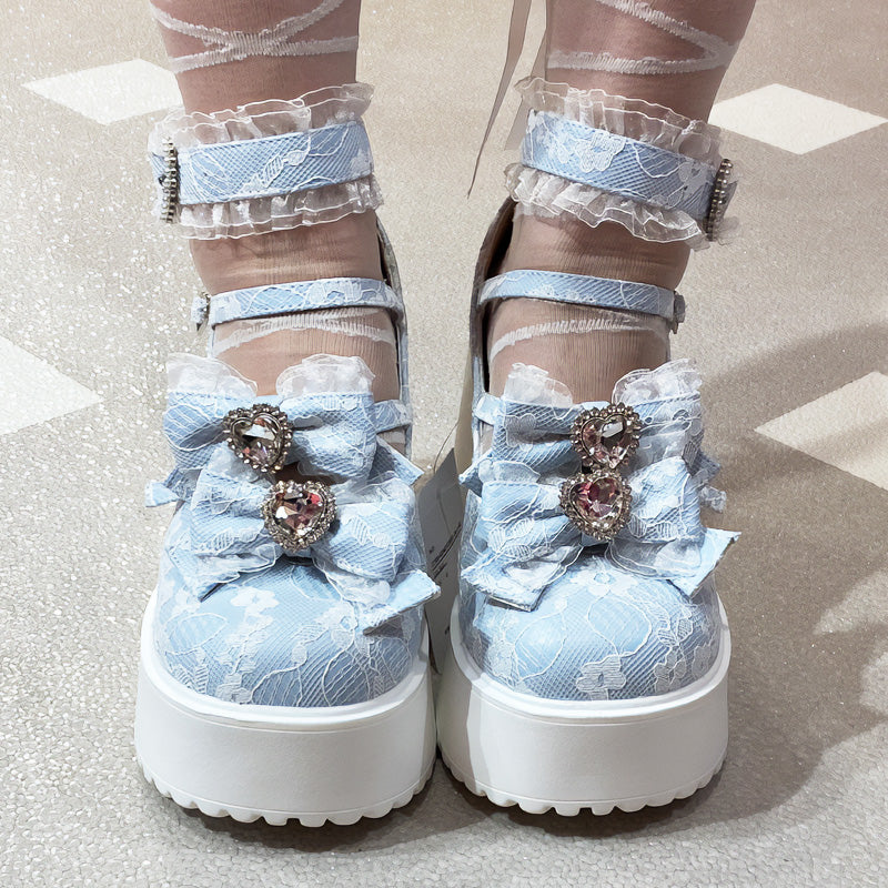 Platform lace ribbon pumps (40/41) / large size shoes