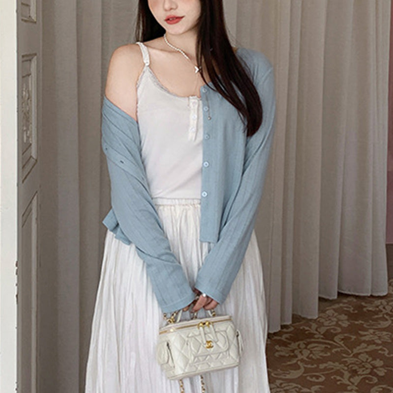 Lightweight and fluffy V-neck cardigan in plus sizes (LL/3L/4L/5L/6L)