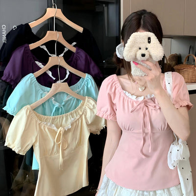 【大きいサイズのトップスランキング】Sweet Lace Ribbon Girly Tops (3L/4L/5L)