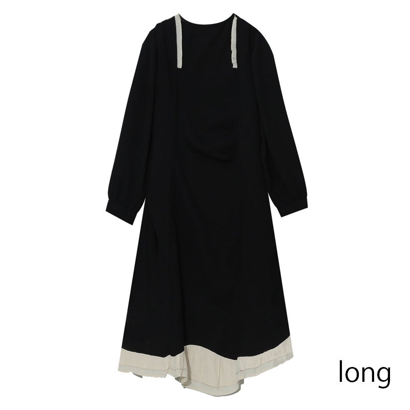ハートラインネックの長袖フリルロングワンピース(LL/3L/4L/5L/6L)
