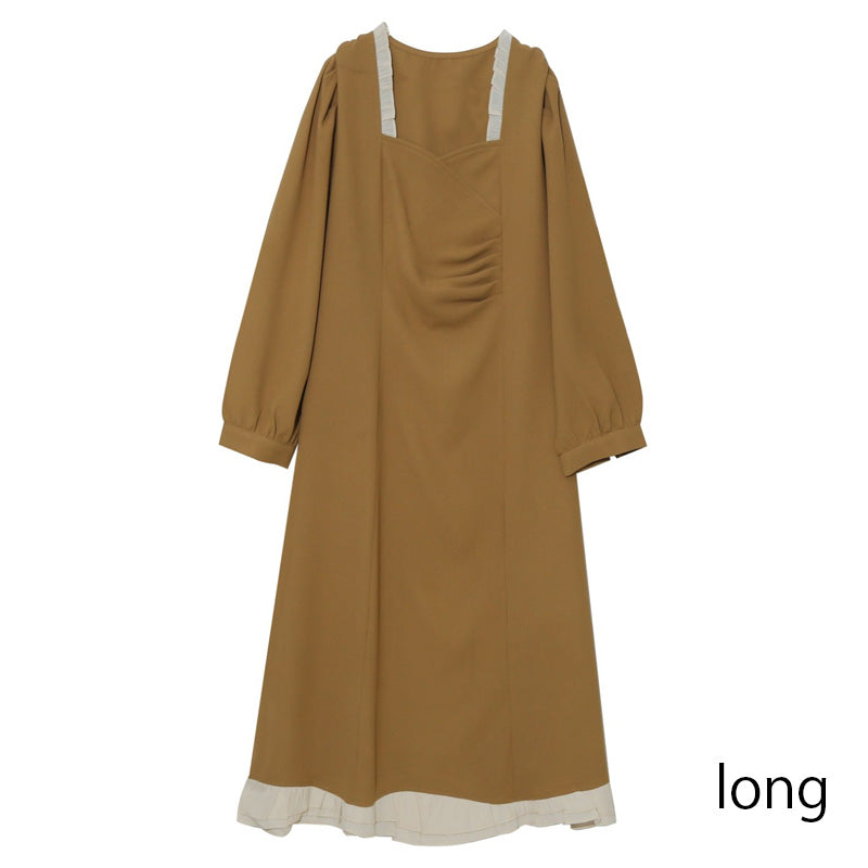 ハートラインネックの長袖フリルロングワンピース(LL/3L/4L/5L/6L)