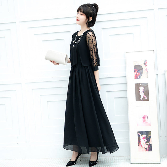 シフォン袖のノワール・エレガンスドレスワンピース(3L/4L/5L/6L)オケージョン/結婚式