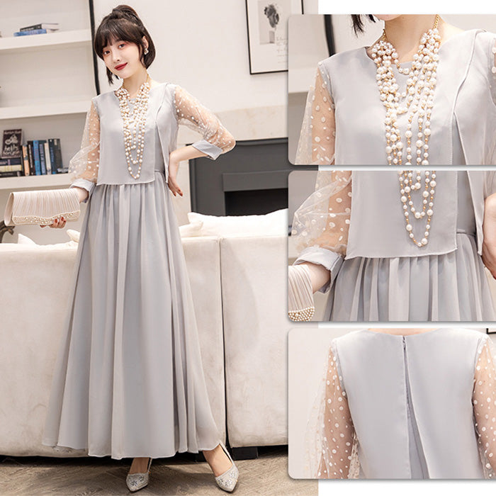 シフォン袖のグリ・エレガンスドレスワンピース(3L/4L/5L/6L)オケージョン/結婚式