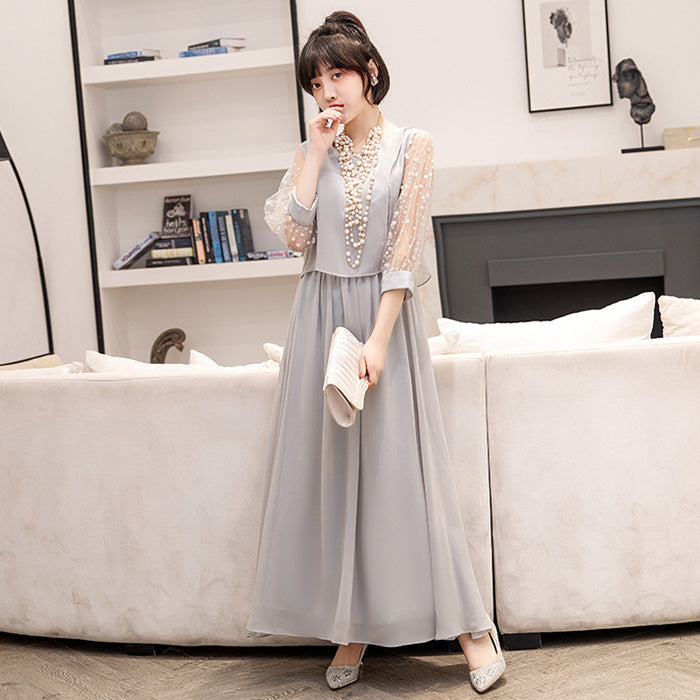 シフォン袖のグリ・エレガンスドレスワンピース(3L/4L/5L/6L)オケージョン/結婚式