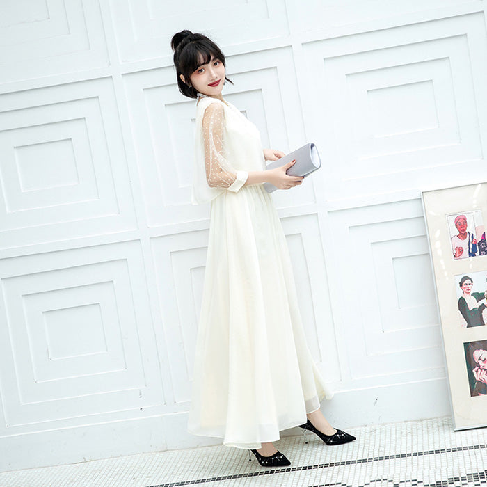 シフォン袖のシャンパンホワイト・エレガンスドレスワンピース(3L/4L/5L/6L)オケージョン/結婚式