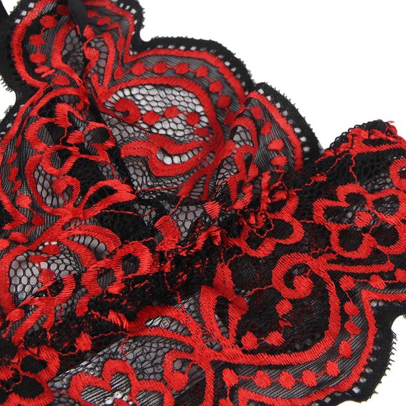 大きいサイズ レディース ヴェルヴェットローズ・クロスコード・レッドランジェリー下着セット(L/LL-3L/4L-5L)