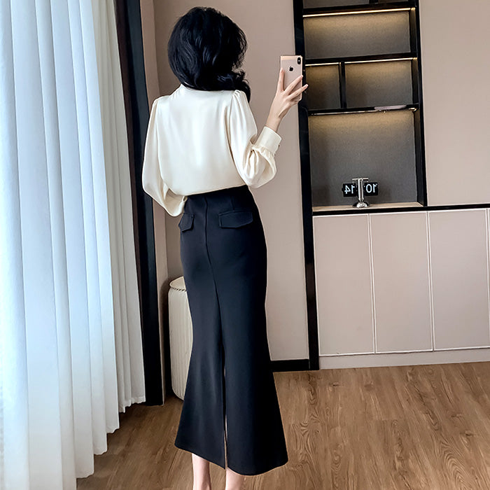 とろみボウタイの優美ブラウス(L/LL/3L)