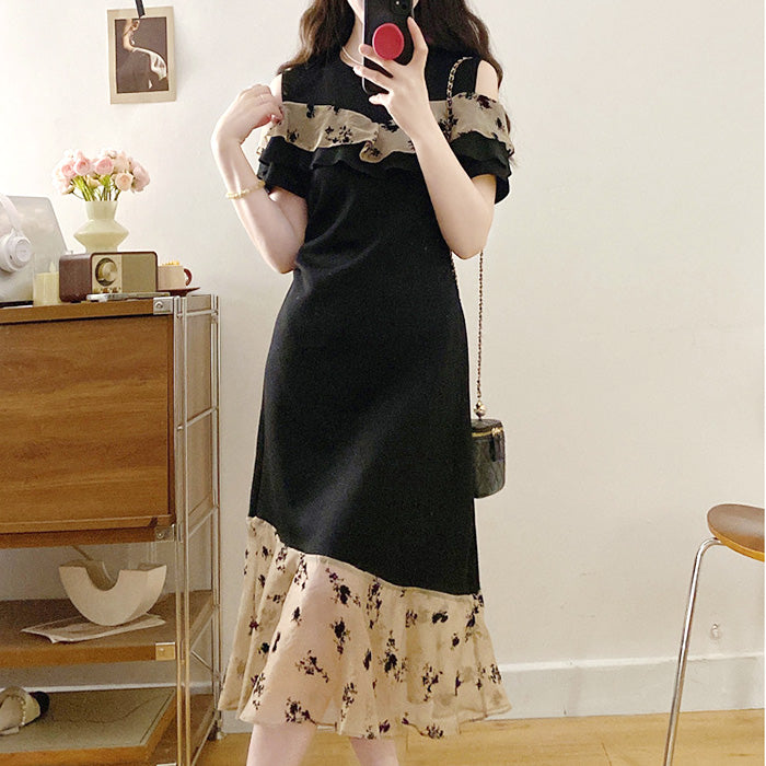 大きいサイズ レディース クラシックフリル・ショルダーカットワンピース(LL/3L/4L/5L)