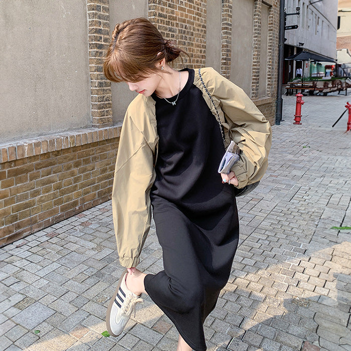 ふんわり抜け感シンプルロングワンピース(L/LL/3L/4L)