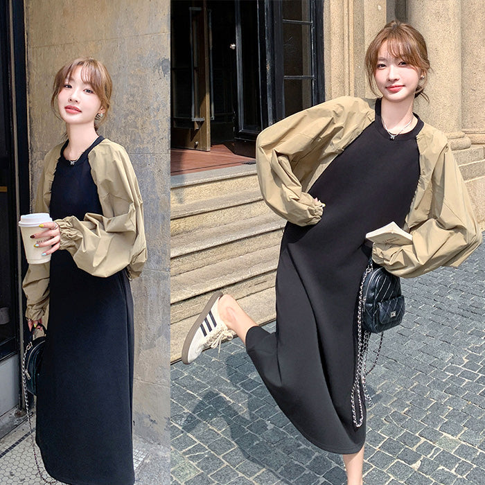 ふんわり抜け感シンプルロングワンピース(L/LL/3L/4L)