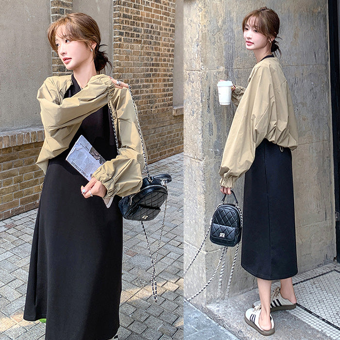 ふんわり抜け感シンプルロングワンピース(L/LL/3L/4L)