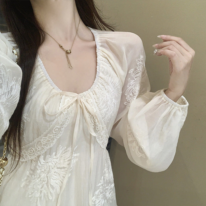 シフォンの花かざりロマンティックワンピース(L/LL/3L/4L/5L)