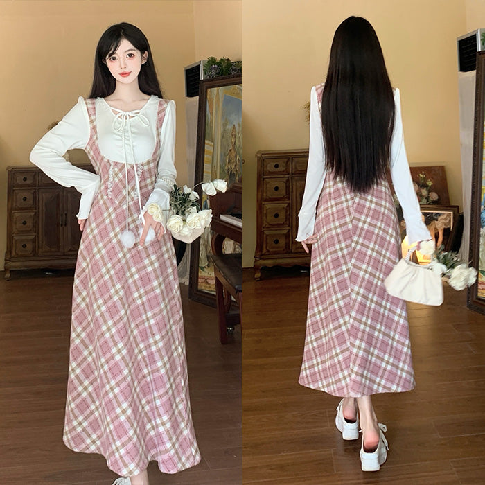 チェックガーリー・ポンポンリボンワンピース(L/2L/3L/4L/5L)