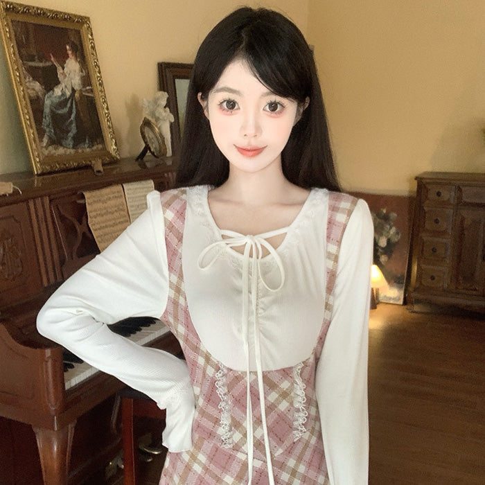 チェックガーリー・ポンポンリボンワンピース(L/2L/3L/4L/5L)