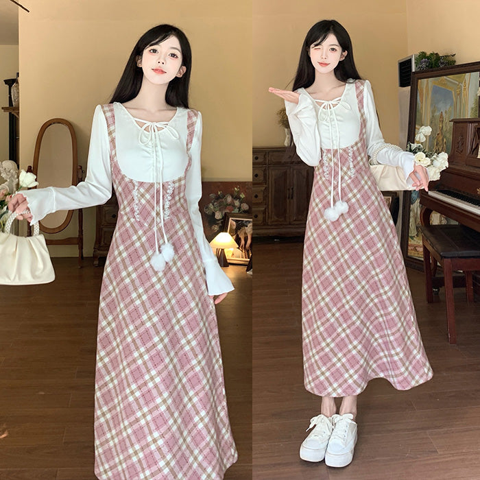 チェックガーリー・ポンポンリボンワンピース(L/2L/3L/4L/5L)