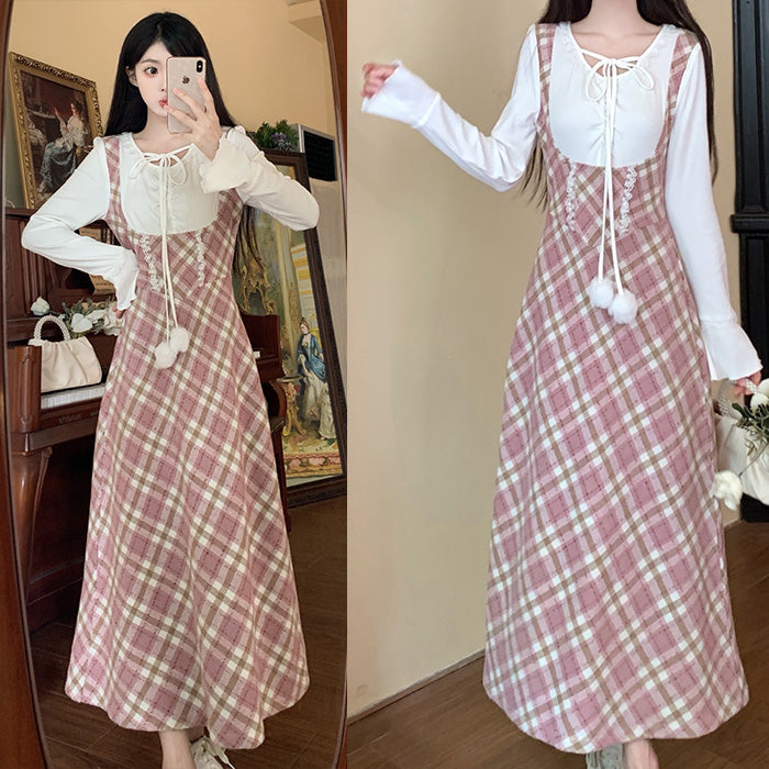 チェックガーリー・ポンポンリボンワンピース(L/2L/3L/4L/5L)