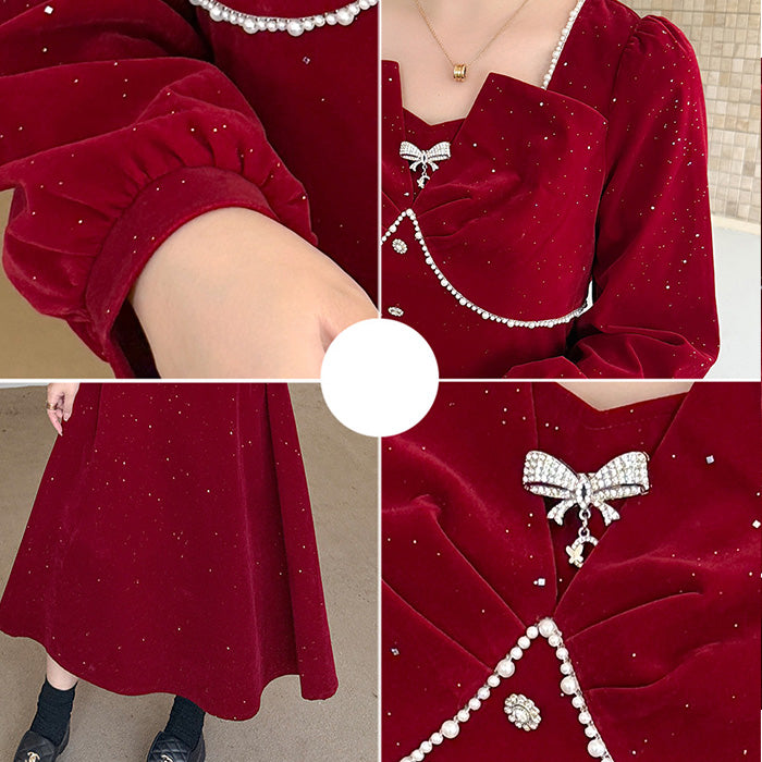 ミッドナイト・シュガーベルベットドレスワンピース(LL/3L/4L/5L)クリスマス