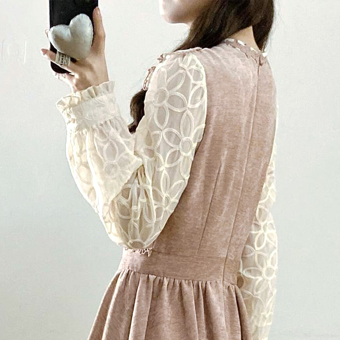 モカピンク・アンティークガーリーワンピース(L/LL/3L/4L/5L)