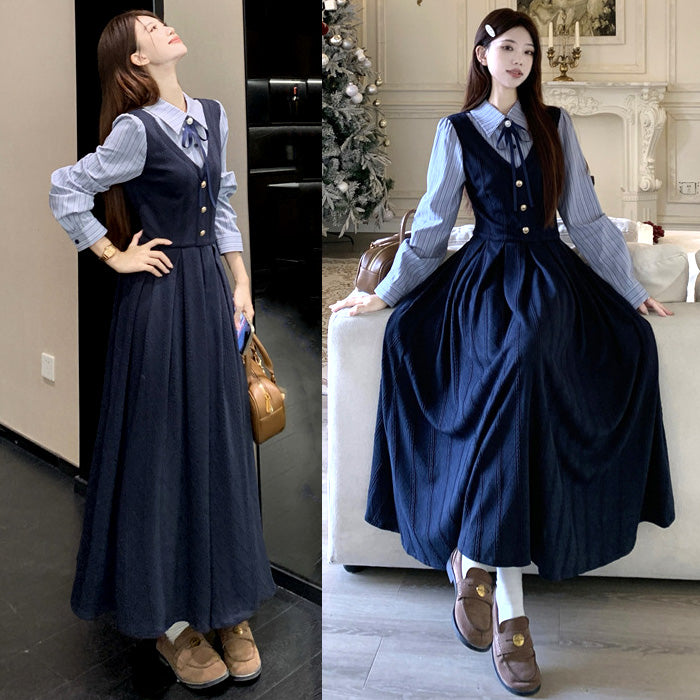 ミッドナイトネイビー・キャンパスフレアワンピース(L/LL/3L/4L/5L)