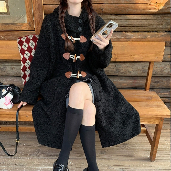 ブラック・ふわもこダッフルコート(LL/3L/4L/5L)