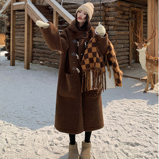 ブラウン・ふわもこダッフルコート(LL/3L/4L/5L)