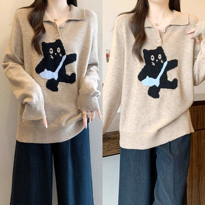 ふかふかネコさんニットトップス(L/LL/3L/4L/5L)