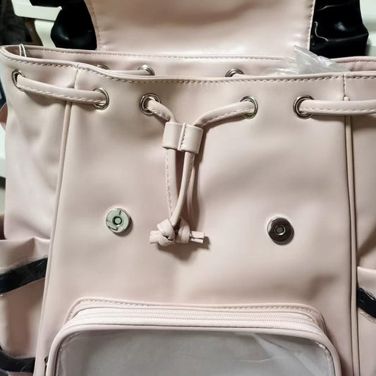 ブラック×ベビーピンクの地雷フリルリボンリュック・かばん