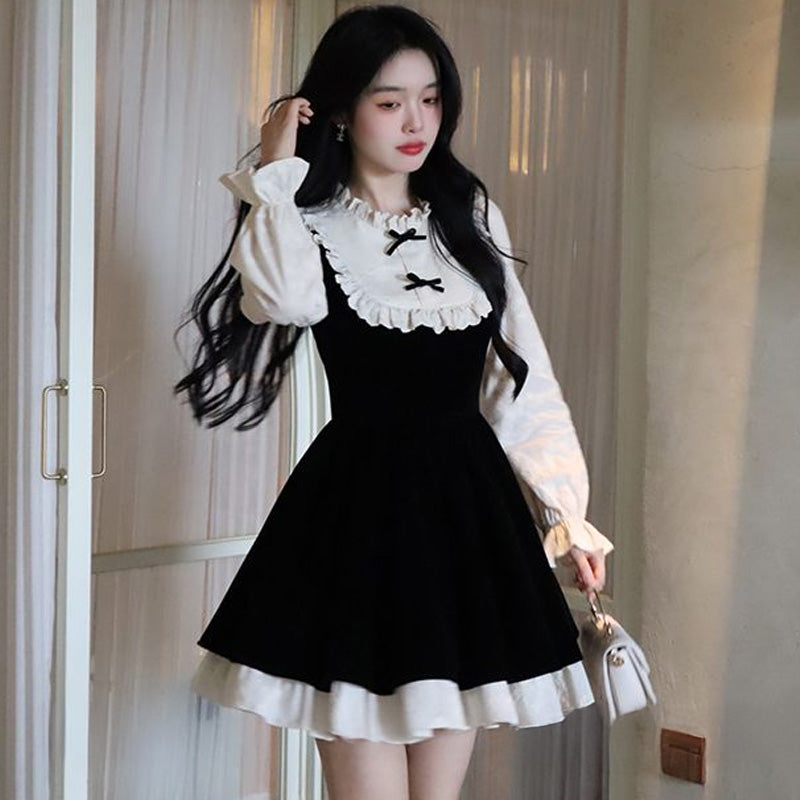 ブラックベルベットのドールリボンミニワンピ-ス(3L/4L/5L)