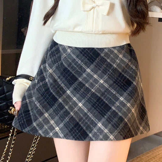 Seasonal Check Warm Girly Mini Skirt (L/LL/3L/4L/5L)