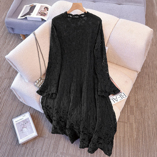 黒レース・エレガントドレープワンピース(3L/4L/5L/6L/7L)
