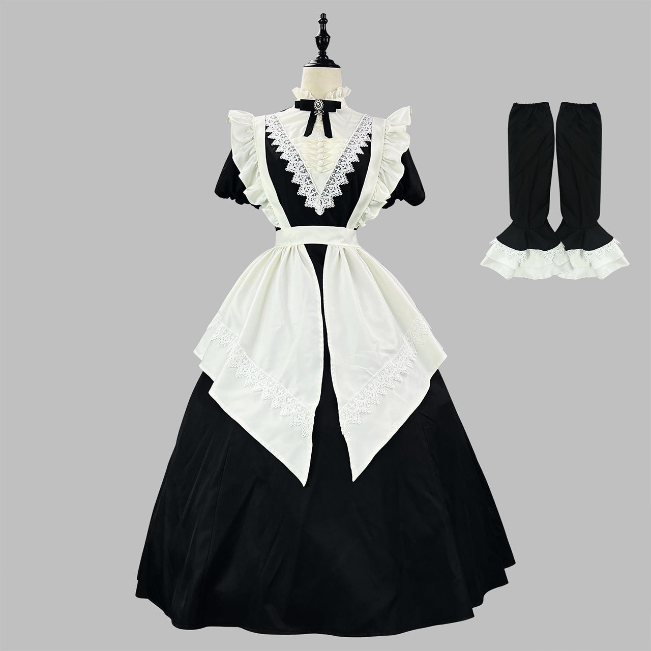 大きいサイズ レディース クラシカルノワール・ロングエプロンメイドドレス・ハロウィン・コスプレ(M/L/LL/3L/4L/5L/6L)