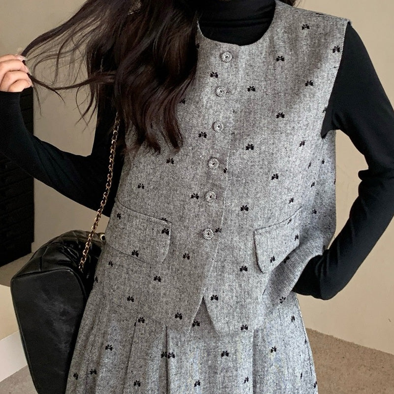 グレーリボンドット・ツイード3点セットアップ(L/LL/3L/4L/5L)