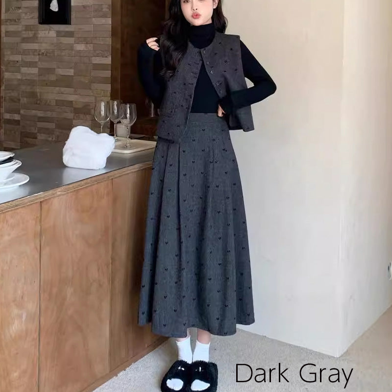 グレーリボンドット・ツイード3点セットアップ(L/LL/3L/4L/5L)