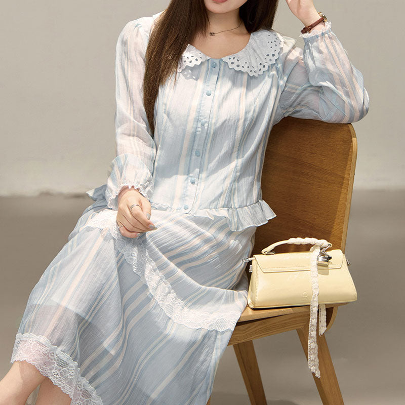 大きいサイズ レディース 淡色ストライプの軽やかレディセットアップ(LL/3L/4L/5L/6L)