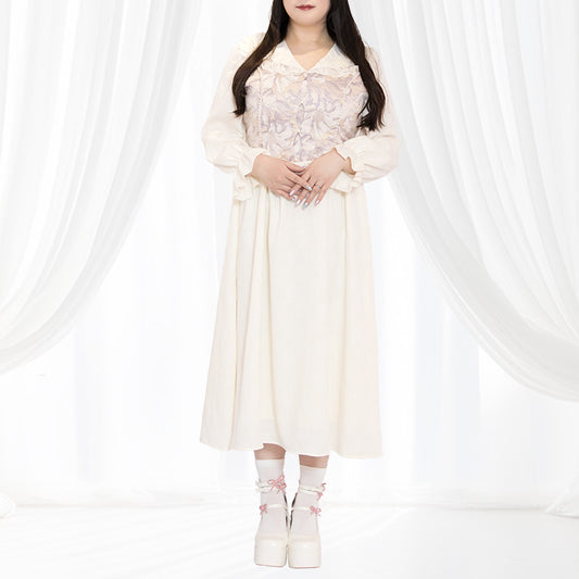 White Peach Milk Flower Shadow Long Dress (3L/4L/5L)