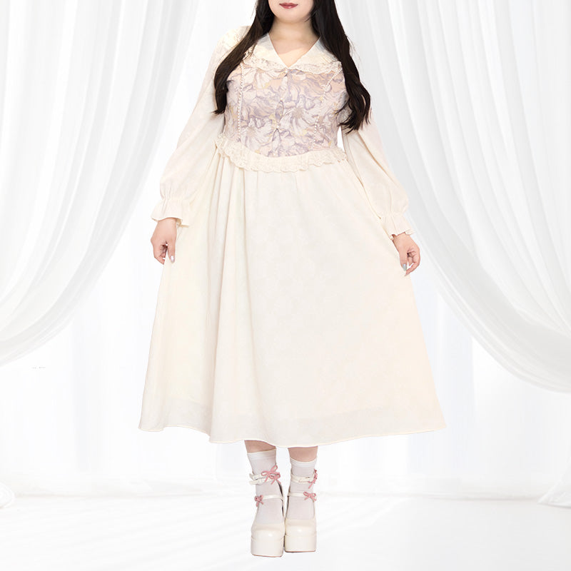 大きいサイズ レディース｜白桃ミルクの花影ロングワンピース(3L/4L/5L