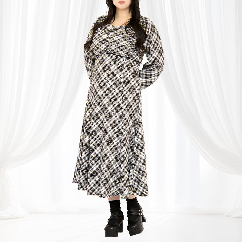 大きいサイズ レディース｜カフェノワール・チェックワンピース（3L/4L