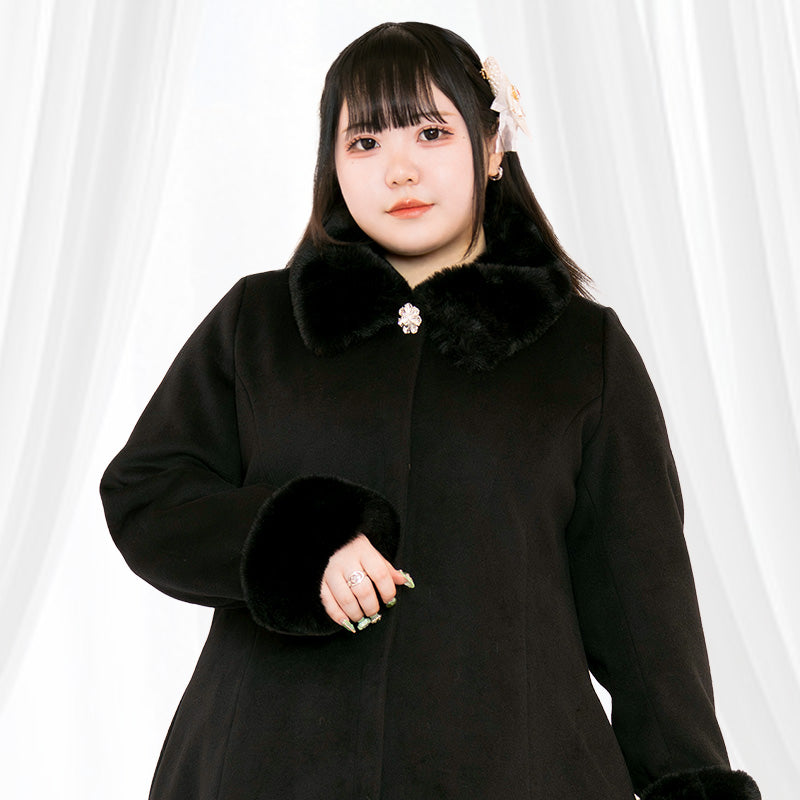 ファー&ブローチ付きロング丈コート(3L/4L/5L/6L)/Taberunosky(タベルノスキー)
