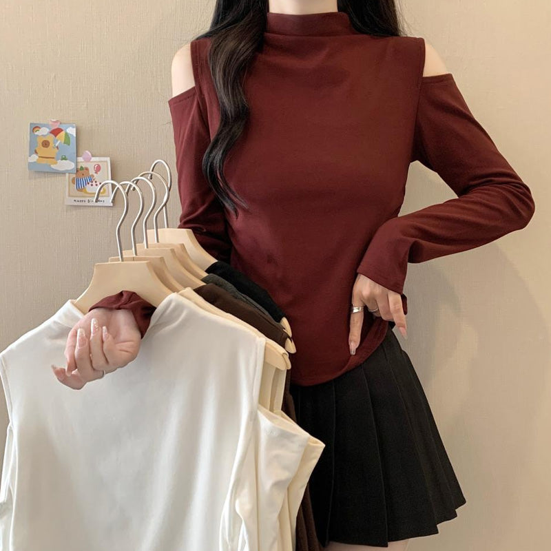 ショルダーリリース・モックネックカットソー(L/LL/3L/4L/5L)