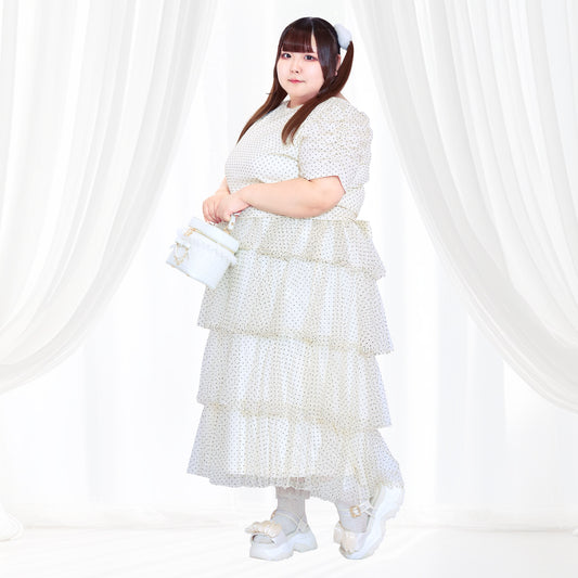 イヴォワール・ドットチュール・バックリボンティアードセットアップ(3L/4L/5L/6L)/Taberunosky(タベルノスキー)