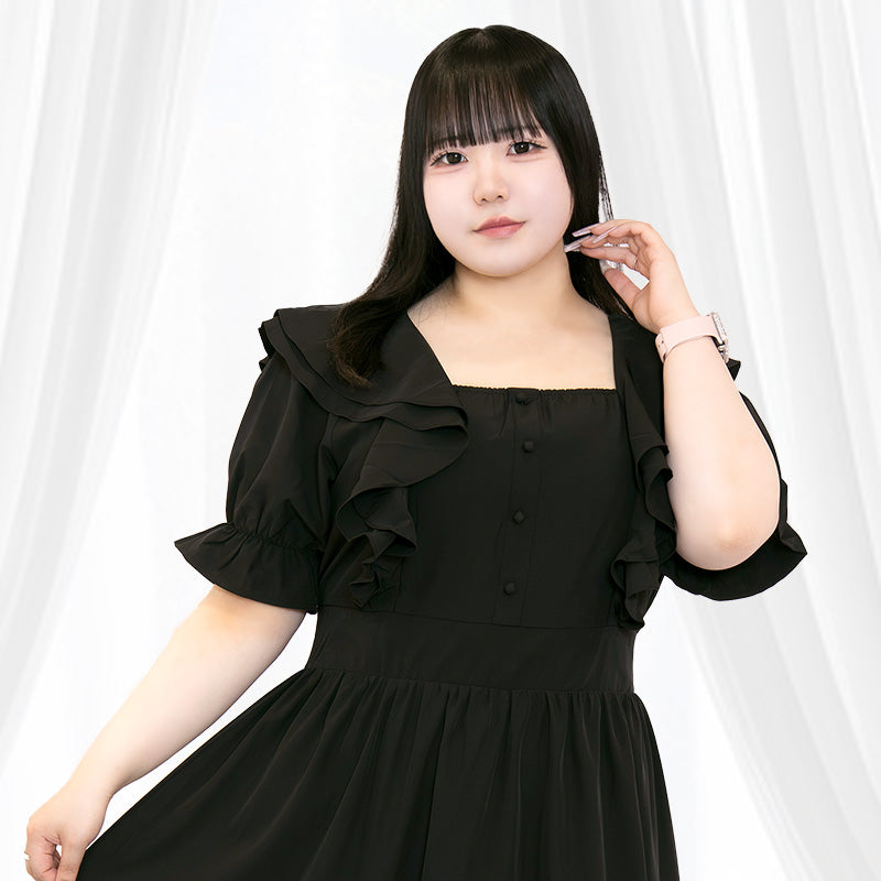 スイートブラックのふわふわメモリーワンピース(3L/4L/5L/6L)/Taberunosky(タベルノスキー)