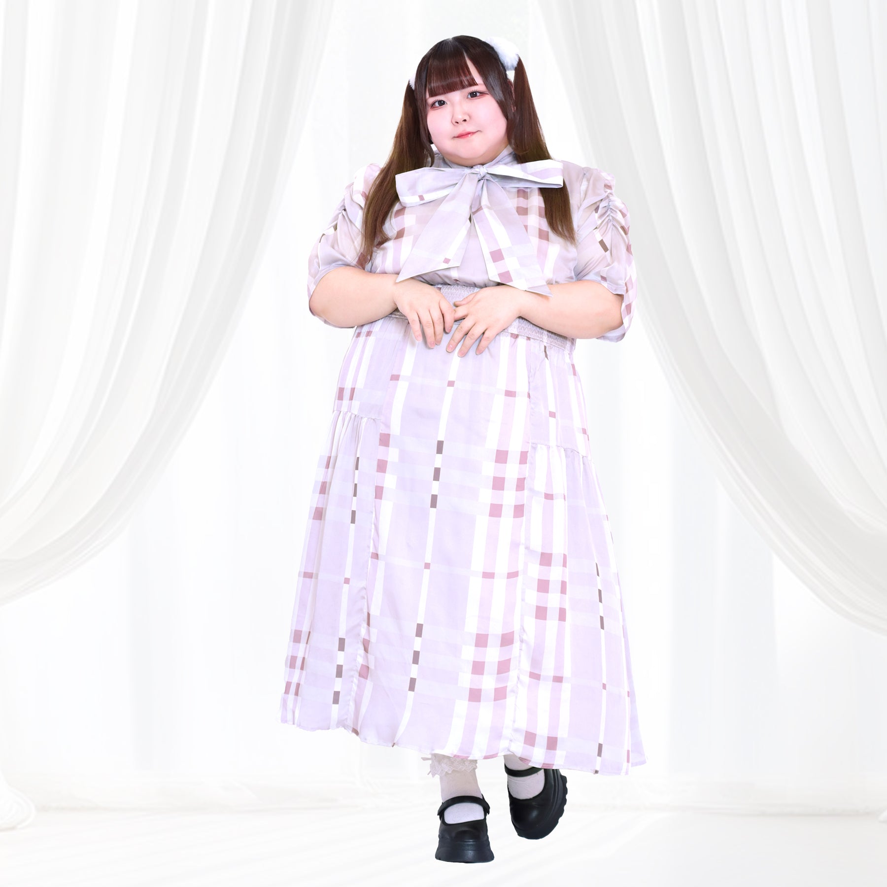 大きいサイズ レディース｜パルファムチェック・ワンピース ピンク（3L